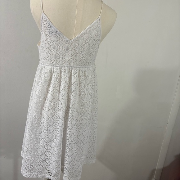 Express White Eyelet V-Neck Babydoll Strappy Dress Sz M Bridal Cottagecore Fairy - Picture 4 of 10